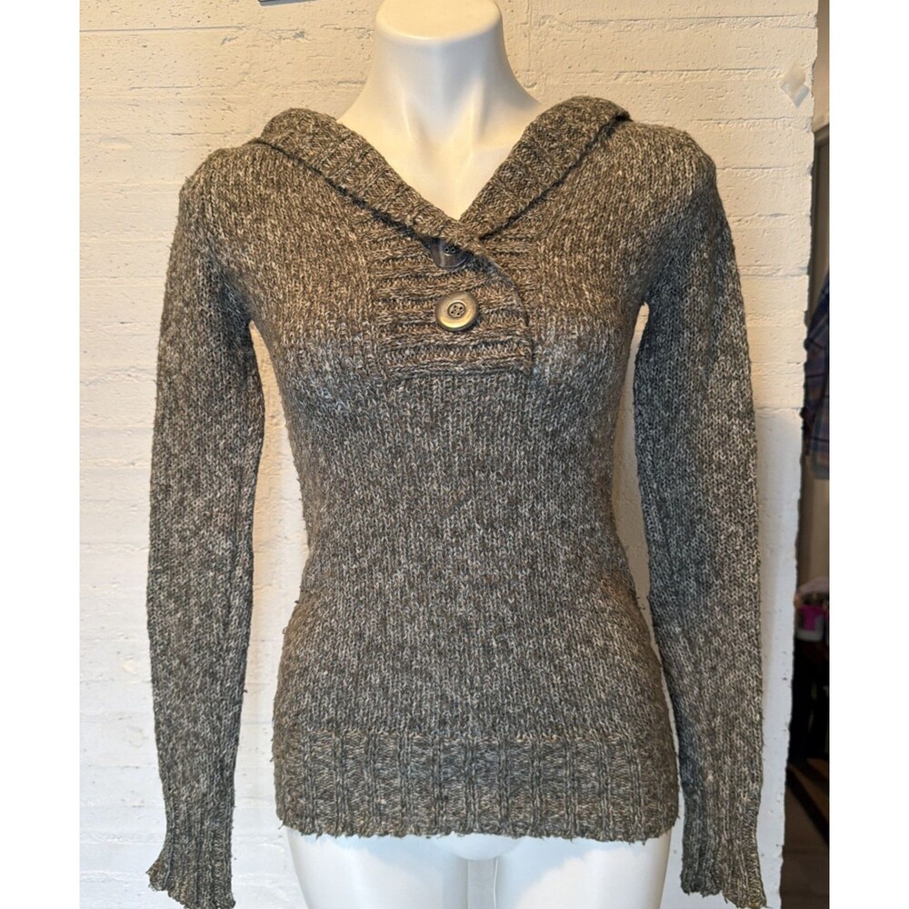 Vintage 90s Y2K Wool-Blend Wet Seal Collared Hooded Marbled Sweater XS